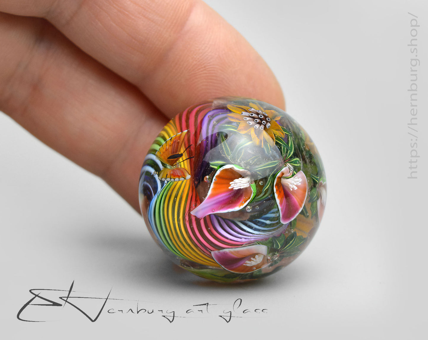 Marble "Flow of Joy" Glass. Collectible sphere. Diameter — 30 mm (1.18”).